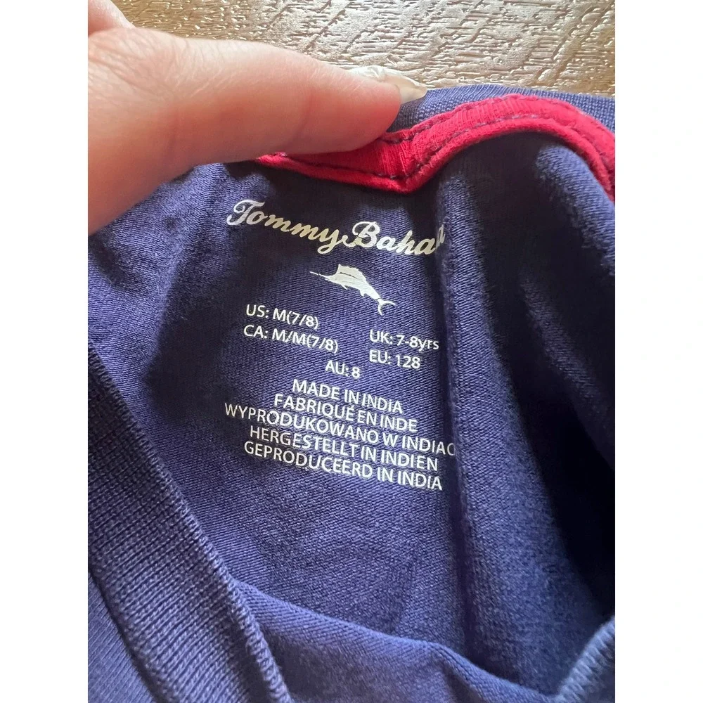 Tommy Bahama T-Shirt Kids Medium 7/8 Navy Blue American Flag‎ Graphic Tee